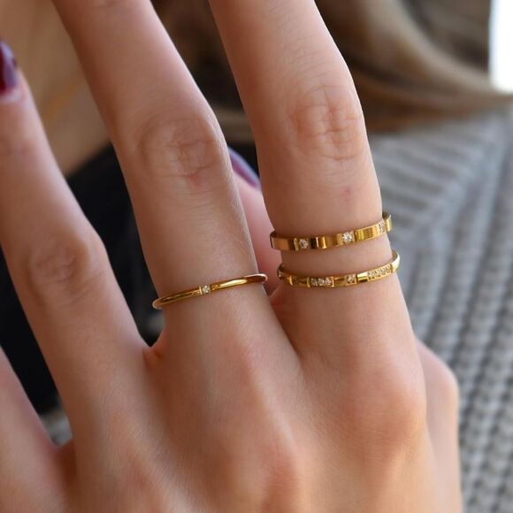 Gold 14k Gold Plated Cubic Zirconia 3pc Ring Set - Picture 2 of 4